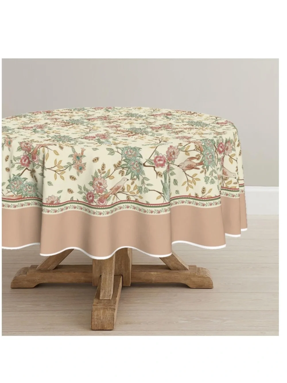 Floral Birds Tablecloth 70” ROUND Washable